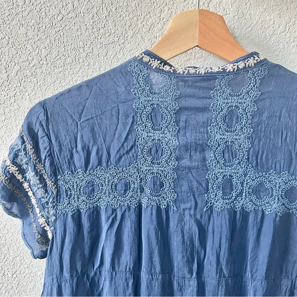 NEW Johnny Was Kones Tunic Size XS Blue Embroidered Top Boho Short Sleeve - Picture 6 of 9